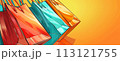 Close up of shopping bags on the left side isolated on bright yellow background, shopping concept 113121755