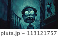 Spooky and scary zombie kid inside ruin of a house, fear of the dark concept 113121757