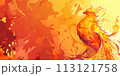 Cartoon Fenix isolated on burning fiery background with copy space 113121758