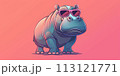 Hippopotamus with a sunglasses on pastel pink color background 113121771