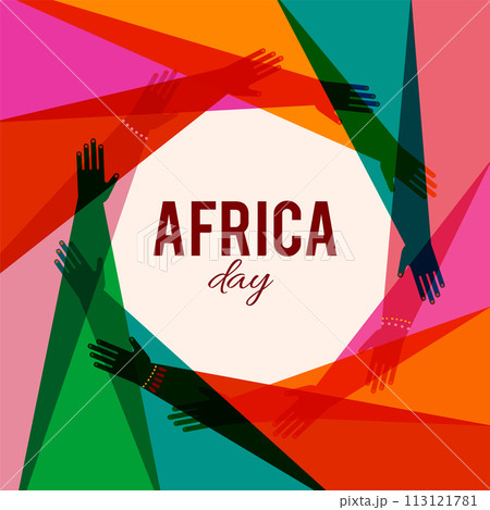Colorful poster with circle of hands. Africa day, together, community concept design. Modern 113121781