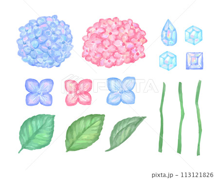 紫陽花と宝石の水彩風パーツイラストセット 113121826