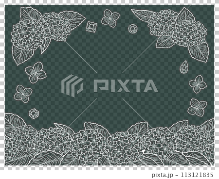 Hydrangea and jewels white line frame illustration set Hydrangea and jewels white line frame illustration set 113121835