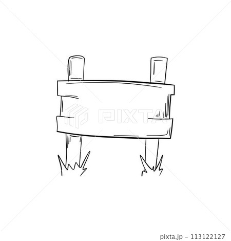Hand drawn illustration of doodle wood road signs and arrows 113122127