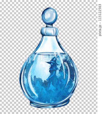 Watercolor potion bottle. Love potion and elixir hand drawn illustration. Halloween 113122563