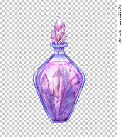 Watercolor potion bottle. Love potion and elixir hand drawn illustration. Halloween 113122565