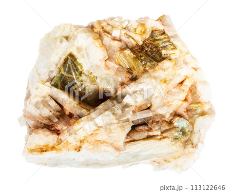 unpolished albite mineral with muscovite isolated 113122646