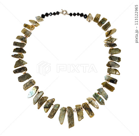 necklace from natural labradorite stone isolated 113122965
