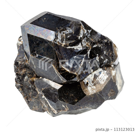 rough black andradite garnet mineral isolated 113123013