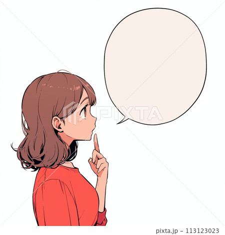 ポイントを説明する女性と吹き出し 113123023