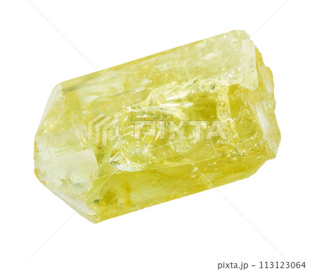 unpolished yellow apatite crystal isolated 113123064