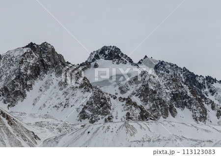 Winter mountain landscape. Peaks, rocks and glaciers. Kazakhstan nature. 113123083