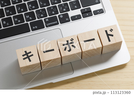 パソコンの上にキーボードと書かれた積み木 113123360