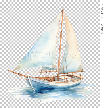 a watercolor sail boat with sail, 113123637