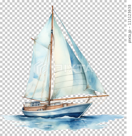 a watercolor sail boat with sail, 113123638