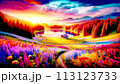 花々が夕日に照らされて 113123733