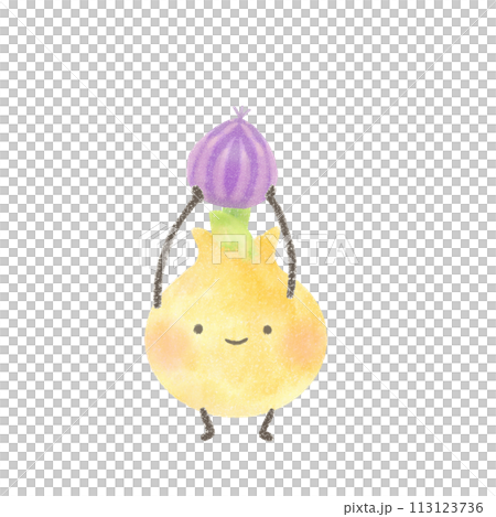 紫玉ねぎを持っているかわいい玉ねぎのイラスト  113123736