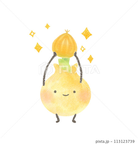 玉ねぎを持っているかわいい玉ねぎのイラスト 113123739