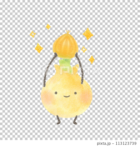 玉ねぎを持っているかわいい玉ねぎのイラスト 113123739