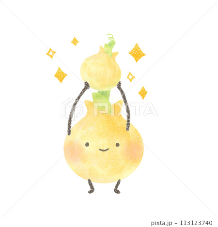 新玉ねぎを持っているかわいい玉ねぎのイラスト 新玉ねぎを持っているかわいい玉ねぎのイラスト 113123740