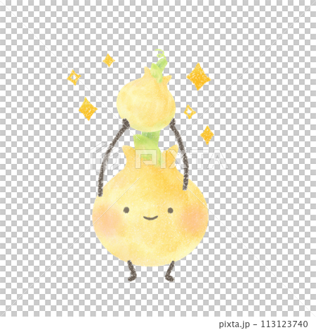 新玉ねぎを持っているかわいい玉ねぎのイラスト 新玉ねぎを持っているかわいい玉ねぎのイラスト 113123740
