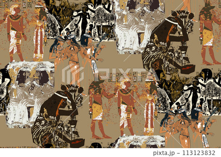 Abstract seamless pattern with ancient Egyptian motifs. Suitable for fabric, wrapping paper and the like Abstract seamless pattern with ancient Egyptian motifs. Suitable for fabric, wrapping paper and the like 113123832