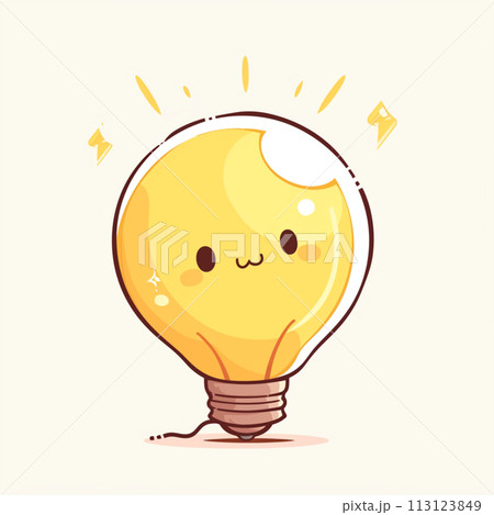 かわいい顔のついた電球のイラスト 113123849