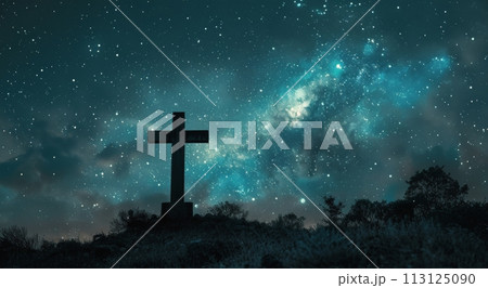 Cross on Hill With Starry Sky 113125090