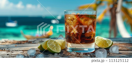 Refreshing Glass of Iced Tea With Lemons and Ice Cubes 113125112