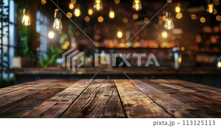 Wooden Table In Front of Bar 113125113
