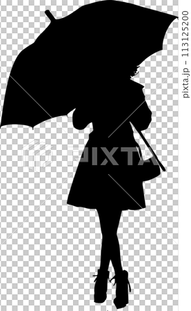 simple black contour drawing of a girl with an umbrella, isolated element simple black contour drawing of a girl with an umbrella, isolated element 113125200