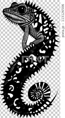 simple black outline drawing chameleon, isolated element, design simple black outline drawing chameleon, isolated element, design 113126506