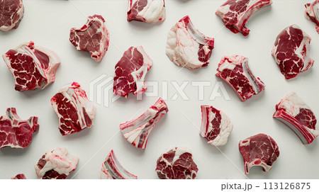 Set of various types of beef They are arranged on a white background. 113126875