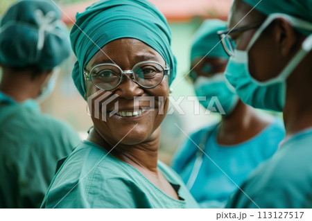 Smiling Senior Surgeon with Team 113127517