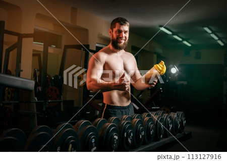man in the gym with shaker man in the gym with shaker 113127916