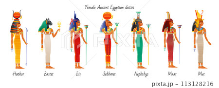 Egyptian goddess set. Ancient Egypt God girls. Queen vector. Mythology pharaoh woman characters. Cleopatre woman icon. Old Egyptian history goddess. Hathor Bastet Isis Sekhmet Nephthys Maat Mut Egyptian goddess set. Ancient Egypt God girls. Queen vector. Mythology pharaoh woman characters. Cleopatre woman icon. Old Egyptian history goddess. Hathor Bastet Isis Sekhmet Nephthys Maat Mut 113128216