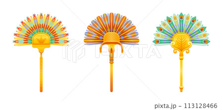 Egyptian fan illustration. Pharaoh feather fan....のイラスト素材 [113128466 ...