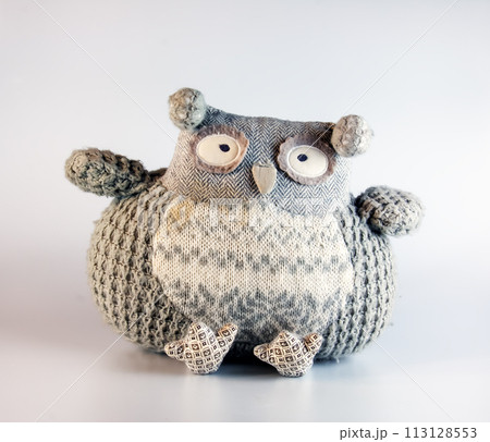 Owl toy made of textiles. Handmade gray cute owl Owl toy made of textiles. Handmade gray cute owl 113128553