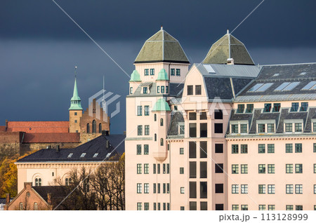 Buildings from different periods in Oslo, Norway 113128999