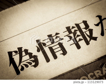 「偽情報」と書かれたニュースの見出し 「偽情報」と書かれたニュースの見出し 113129073