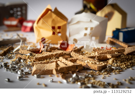 被災地と災害廃棄物　地震　自然災害　天災　被害 113129252