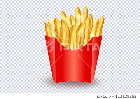 French Fries potato in red carton box French Fries potato in red carton box 113129262