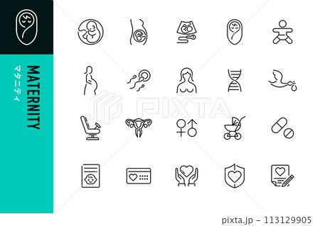 マタニティに関する編集可能なベクターアイコン20点セット マタニティに関する編集可能なベクターアイコン20点セット 113129905