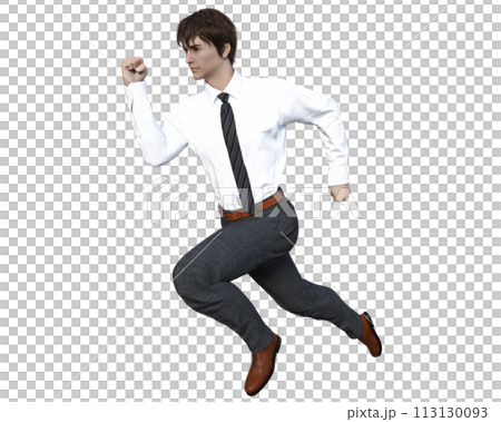 Realistic 3D illustration of a running male businessman viewed from above, full body, sideways, isometric Realistic 3D illustration of a running male businessman viewed from above, full body, sideways, isometric 113130093