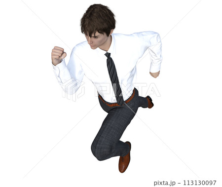 走るサラリーマン ビジネスマン男性を斜め上から俯瞰した3Dイラスト 全身正面 アイソメトリック 走るサラリーマン ビジネスマン男性を斜め上から俯瞰した3Dイラスト 全身正面 アイソメトリック 113130097