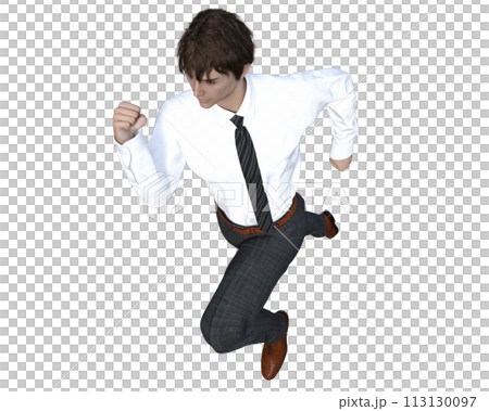 走るサラリーマン ビジネスマン男性を斜め上から俯瞰した3Dイラスト 全身正面 アイソメトリック 走るサラリーマン ビジネスマン男性を斜め上から俯瞰した3Dイラスト 全身正面 アイソメトリック 113130097