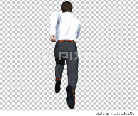 走るビジネスマン男性  全身後ろ姿の3Dイラスト 113130100