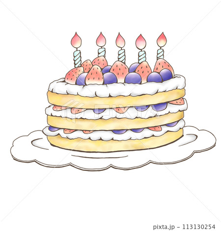 苺とブルーベリーのデコレーションケーキのイラスト 113130254