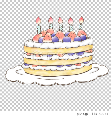 苺とブルーベリーのデコレーションケーキのイラスト 113130254