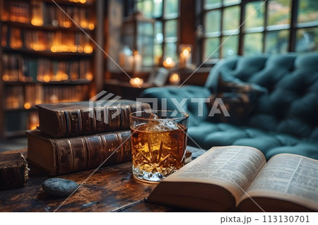 ウィスキーと本1 AI生成画像 ウィスキーと本1 AI生成画像 113130701
